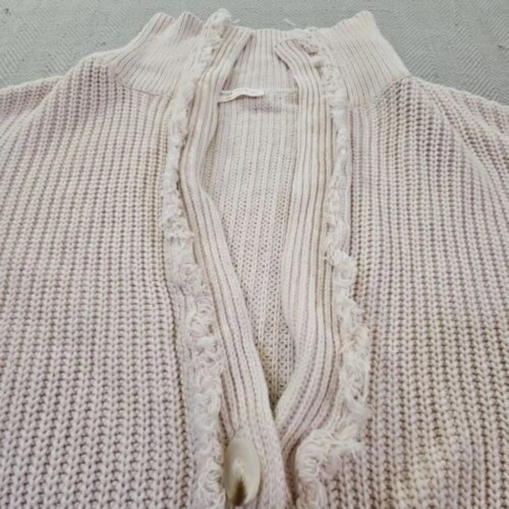 Miss Love Chunky Knit Fringe Button Cardigan Women's Size Large Tan EUC Gorpcore